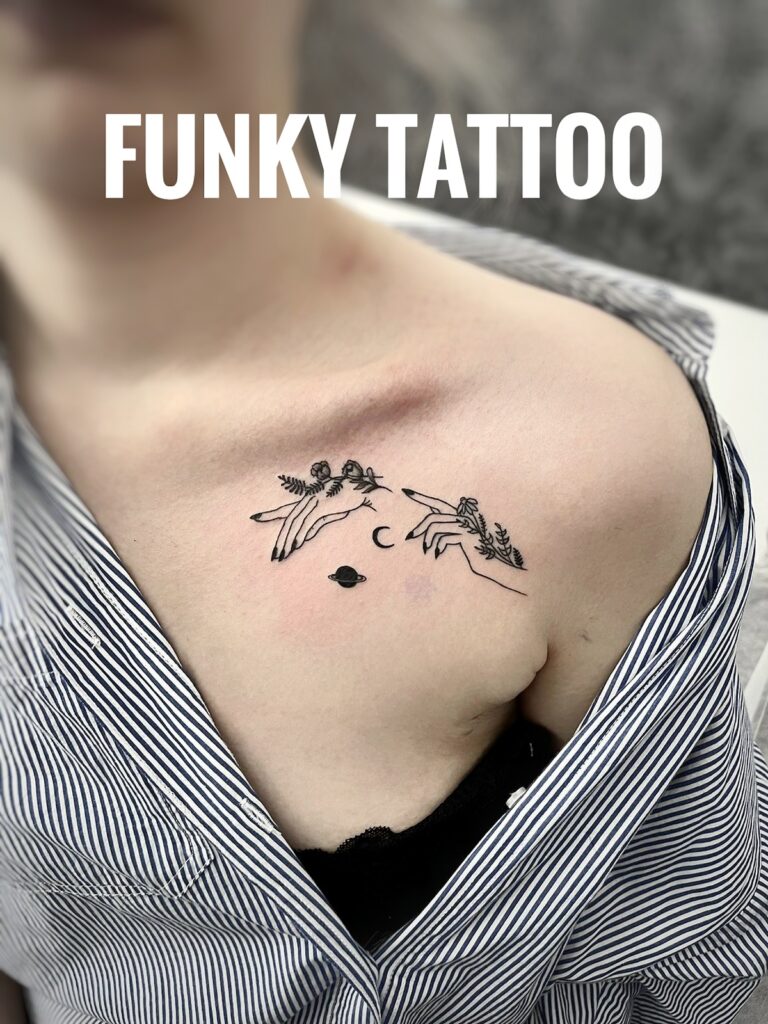 tatuaj fete clavicula piept tatuaj contur maine linework tattoo girl salon tatuaje si piercing bucuresti