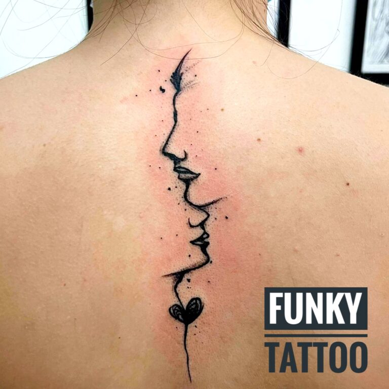 Tatuaj fete tatuaje profile linework tatuaj pe coloana salon tatuaje si piercing Funky Tattoo